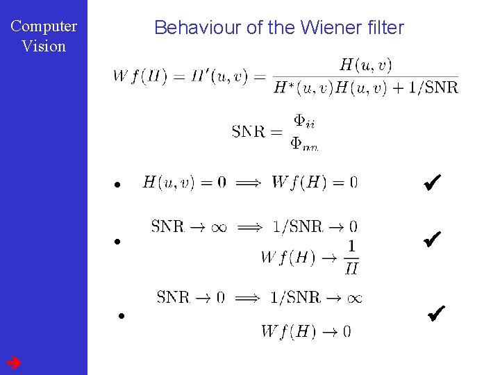 Computer Vision Behaviour of the Wiener filter • • • 