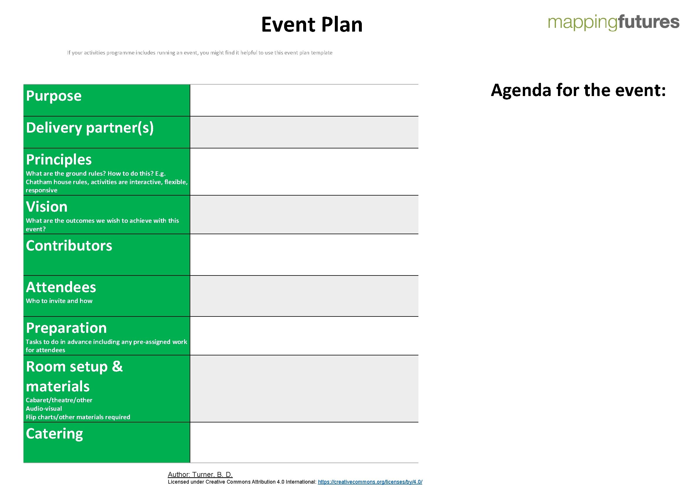 Event Plan If your activities programme includes running an event, you might find it