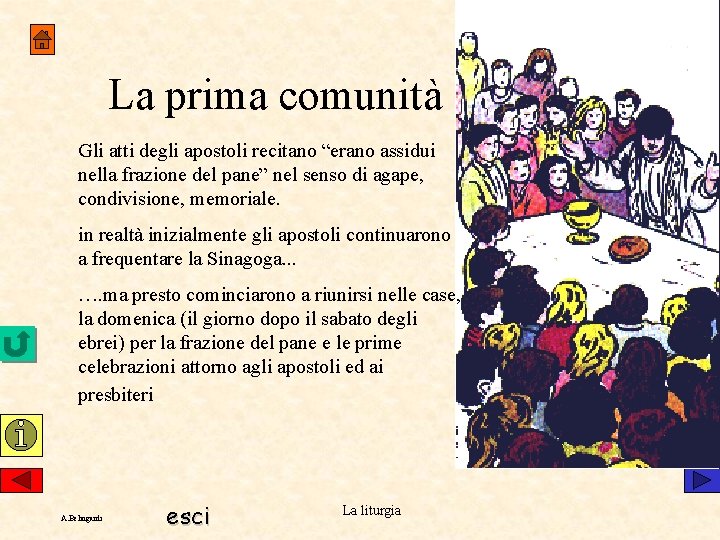 La prima comunità Gli atti degli apostoli recitano “erano assidui nella frazione del pane”