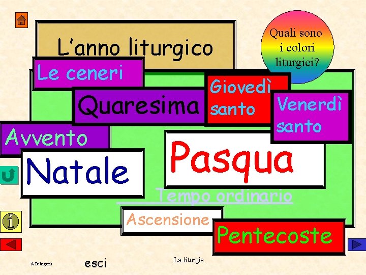 L’anno liturgico Le ceneri Quaresima Avvento Quali sono i colori liturgici? Giovedì santo Venerdì