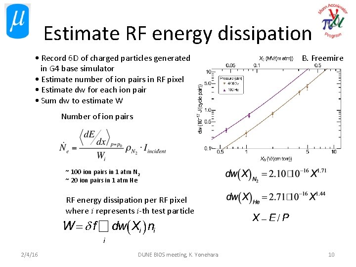 Estimate RF energy dissipation • Record 6 D of charged particles generated in G