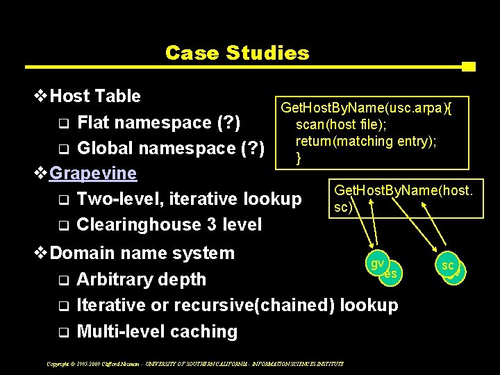 Case Studies v. Host Table Get. Host. By. Name(usc. arpa){ q Flat namespace (?