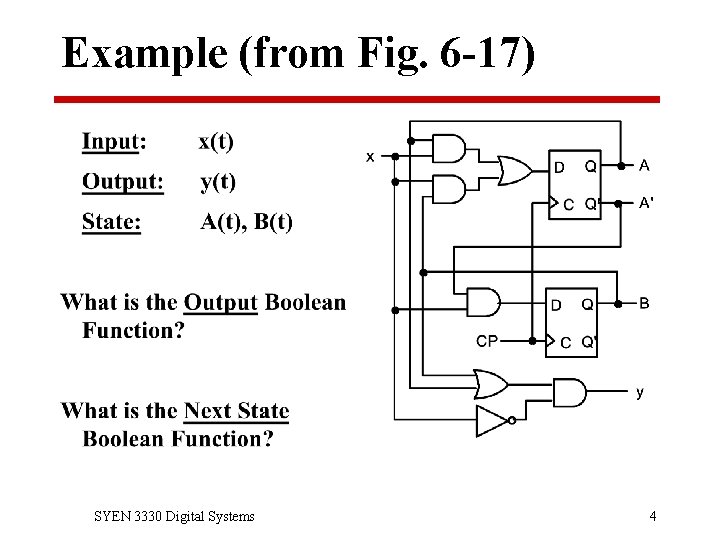 Example (from Fig. 6 -17) SYEN 3330 Digital Systems 4 