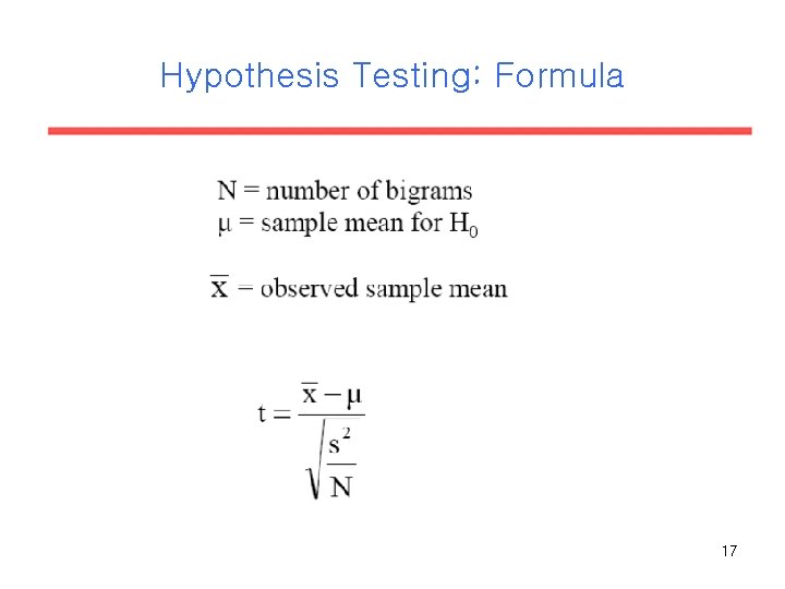 Hypothesis Testing: Formula 17 