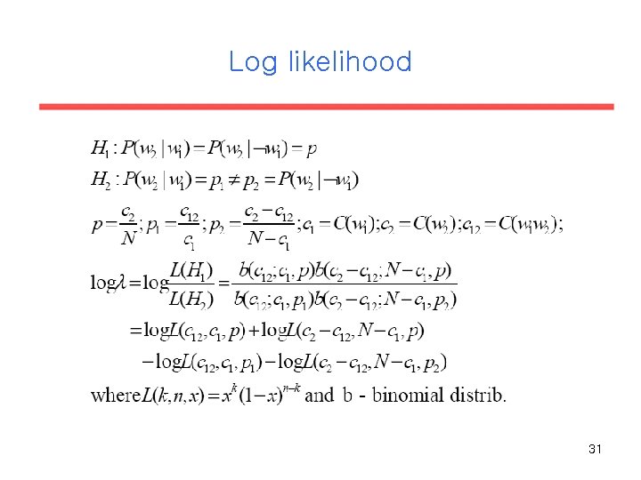 Log likelihood 31 