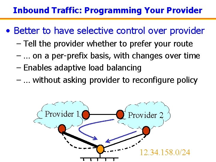 Inbound Traffic: Programming Your Provider • Better to have selective control over provider –