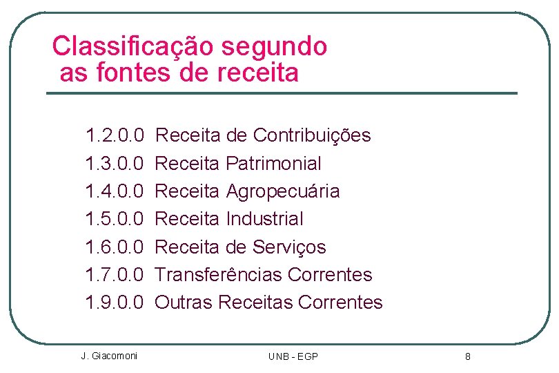 Classificação segundo as fontes de receita 1. 2. 0. 0 1. 3. 0. 0