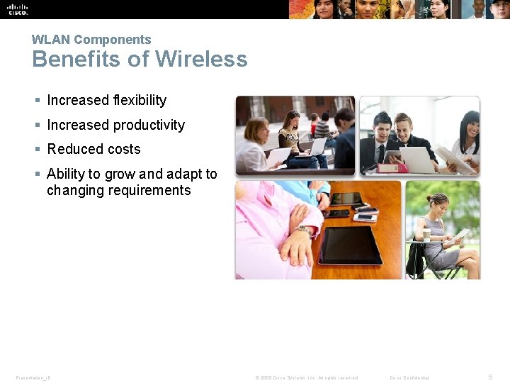 WLAN Components Benefits of Wireless § Increased flexibility § Increased productivity § Reduced costs