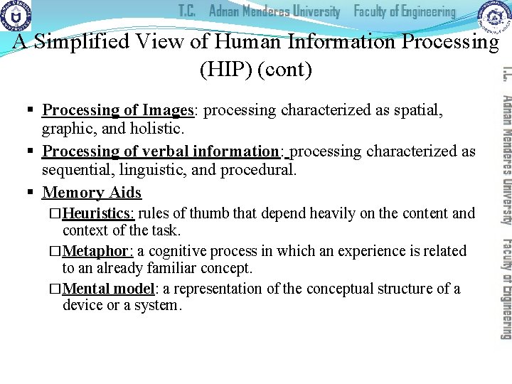 A Simplified View of Human Information Processing (HIP) (cont) § Processing of Images: processing