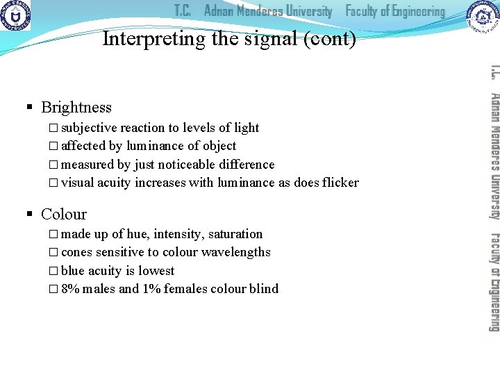 Interpreting the signal (cont) § Brightness � subjective reaction to levels of light �