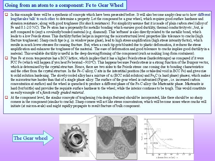 Going from an atom to a component: Fe to Gear Wheel q In this