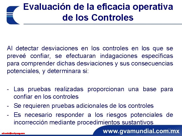 Evaluación de la eficacia operativa de los Controles Al detectar desviaciones en los controles