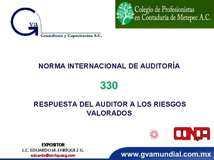 NORMA INTERNACIONAL DE AUDITORÍA 330 RESPUESTA DEL AUDITOR A LOS RIESGOS VALORADOS EXPOSITOR L.