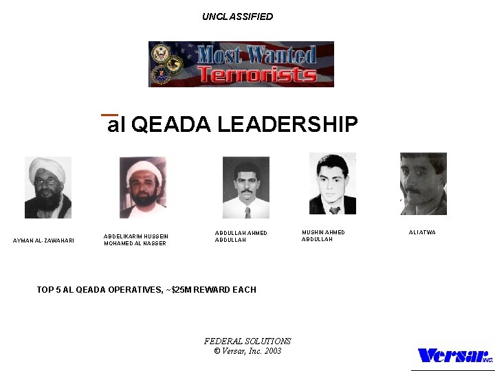 UNCLASSIFIED al QEADA LEADERSHIP AYMAN AL-ZAWAHARI ABDELIKARIM HUSSEIN MOHAMED AL NASSER ABDULLAH AHMED ABDULLAH