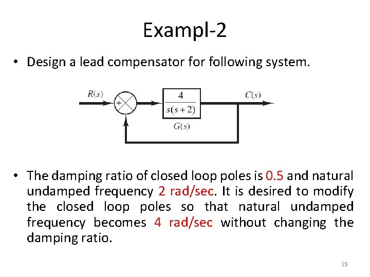 Exampl-2 • Design a lead compensator following system. • The damping ratio of closed