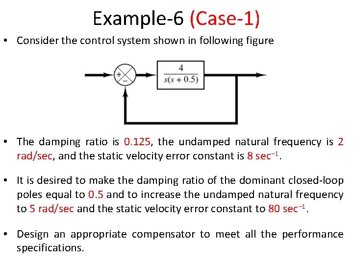 Example-6 (Case-1) • Consider the control system shown in following figure • The damping