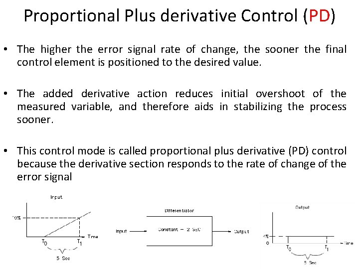 Proportional Plus derivative Control (PD) • The higher the error signal rate of change,
