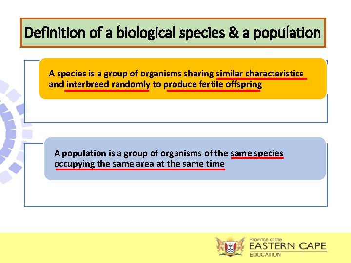 Definition of a biological species & a population A species is a group of
