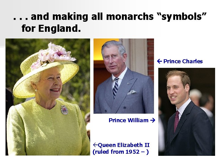 . . . and making all monarchs “symbols” for England. Prince Charles Prince William