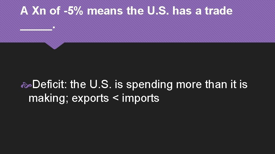 A Xn of -5% means the U. S. has a trade _____. Deficit: the