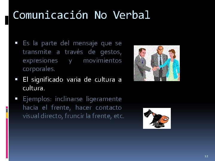 Comunicación No Verbal Es la parte del mensaje que se transmite a través de