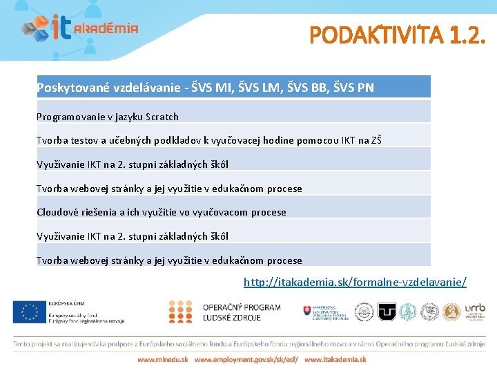 PODAKTIVITA 1. 2. Poskytované vzdelávanie - ŠVS MI, ŠVS LM, ŠVS BB, ŠVS PN