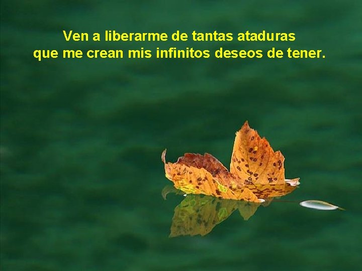 Ven a liberarme de tantas ataduras que me crean mis infinitos deseos de tener.