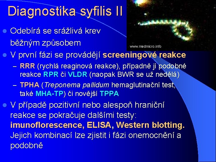 Diagnostika syfilis II Odebírá se srážlivá krev běžným způsobem www. medmicro. info l V