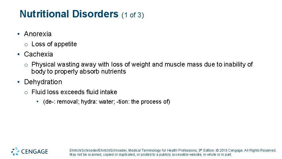 Nutritional Disorders (1 of 3) • Anorexia o Loss of appetite • Cachexia o Nutritional Disorders (1 of 3) • Anorexia o Loss of appetite • Cachexia o