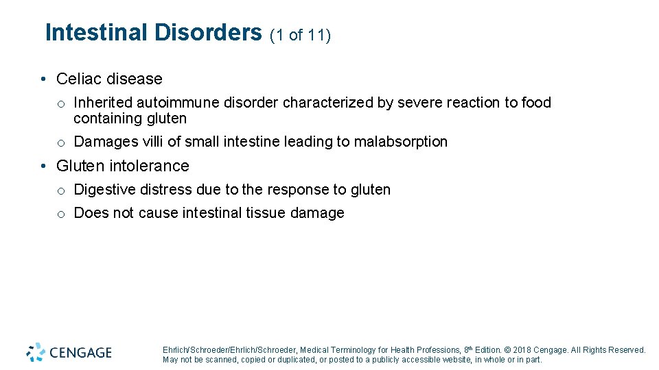 Intestinal Disorders (1 of 11) • Celiac disease o Inherited autoimmune disorder characterized by Intestinal Disorders (1 of 11) • Celiac disease o Inherited autoimmune disorder characterized by