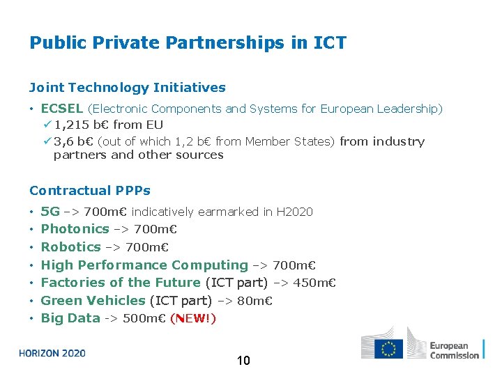 Public Private Partnerships in ICT Joint Technology Initiatives • ECSEL (Electronic Components and Systems