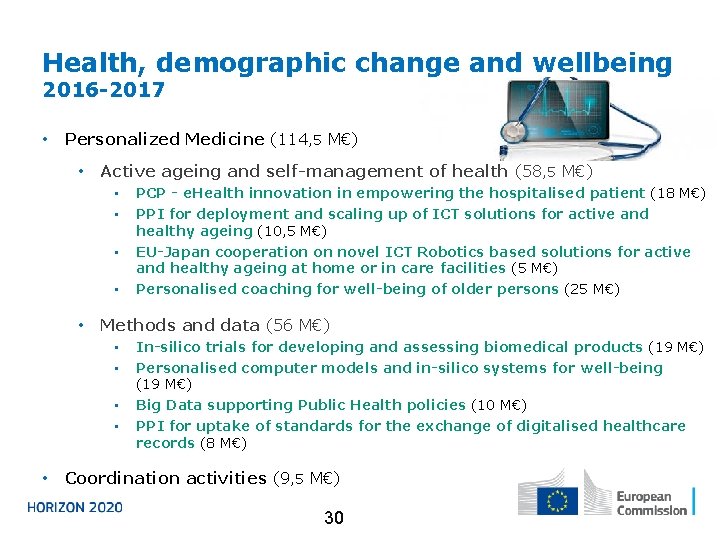 Health, demographic change and wellbeing 2016 -2017 • Personalized Medicine (114, 5 M€) •