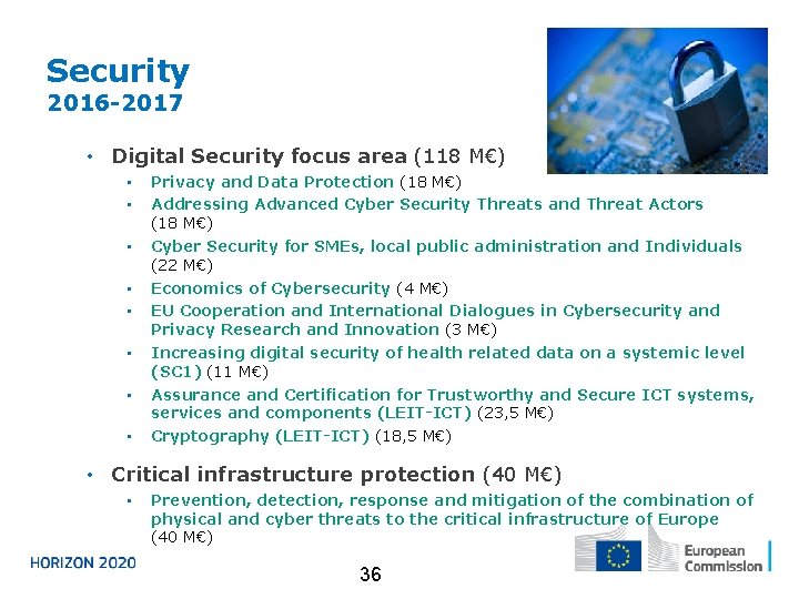 Security 2016 -2017 • Digital Security focus area (118 M€) • • Privacy and