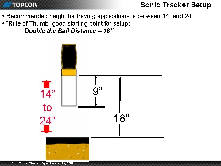 Sonic Tracker Setup • Recommended height for Paving applications is between 14” and 24”.