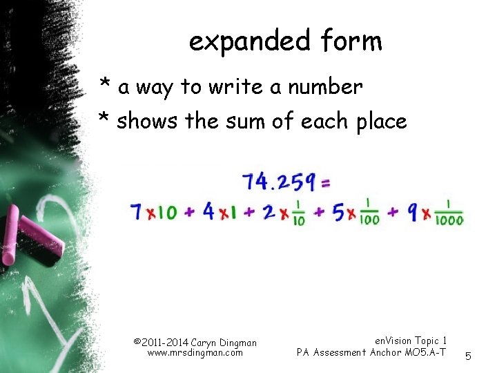 Sum In Expanded Form Math Vocabulary Numbers and Operations M 05 AT