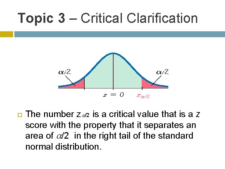 Topic 3 – Critical Clarification The number z /2 is a critical value that