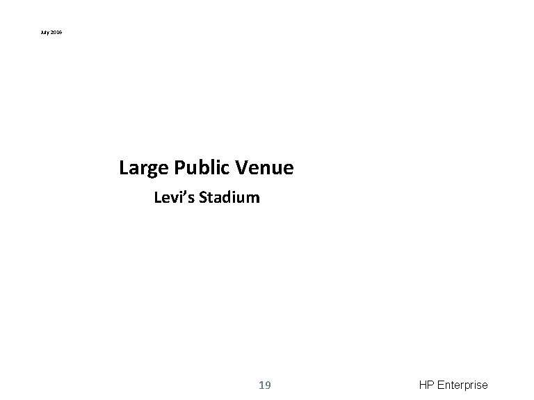 July 2016 Large Public Venue Levi’s Stadium 19 HP Enterprise 