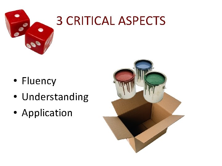 3 CRITICAL ASPECTS • Fluency • Understanding • Application 