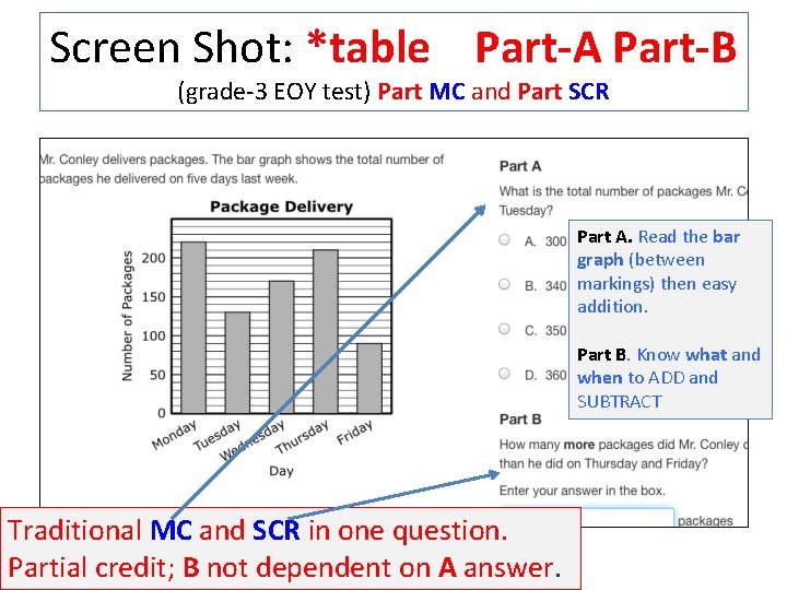Screen Shot: *table Part-A Part-B (grade-3 EOY test) Part MC and Part SCR Part