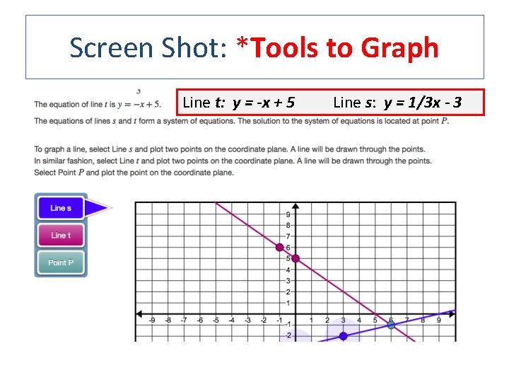 Screen Shot: *Tools to Graph Line t: y = -x + 5 Line s: