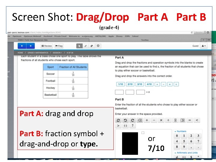 Screen Shot: Drag/Drop Part A Part B (grade-4) Part A: drag and drop Part