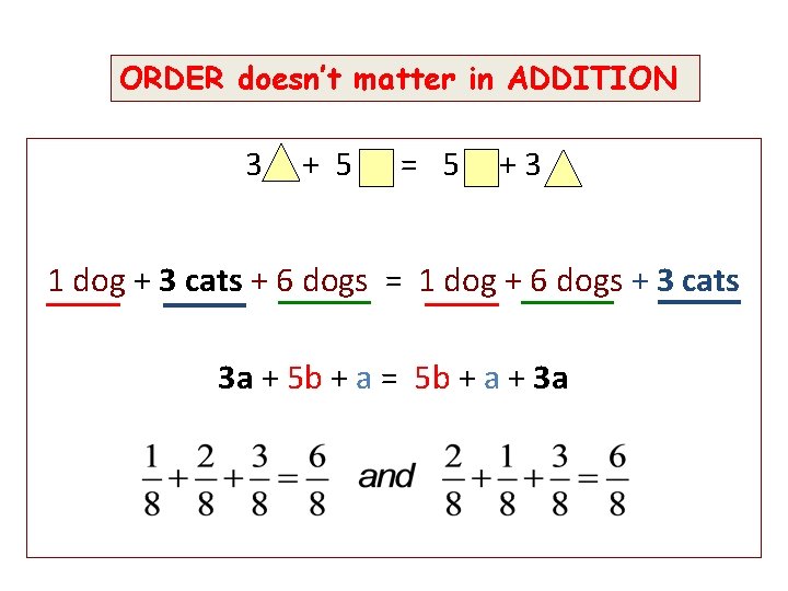 ORDER doesn’t matter in ADDITION COHERENCY 3 + 5 = 5 +3 1 dog