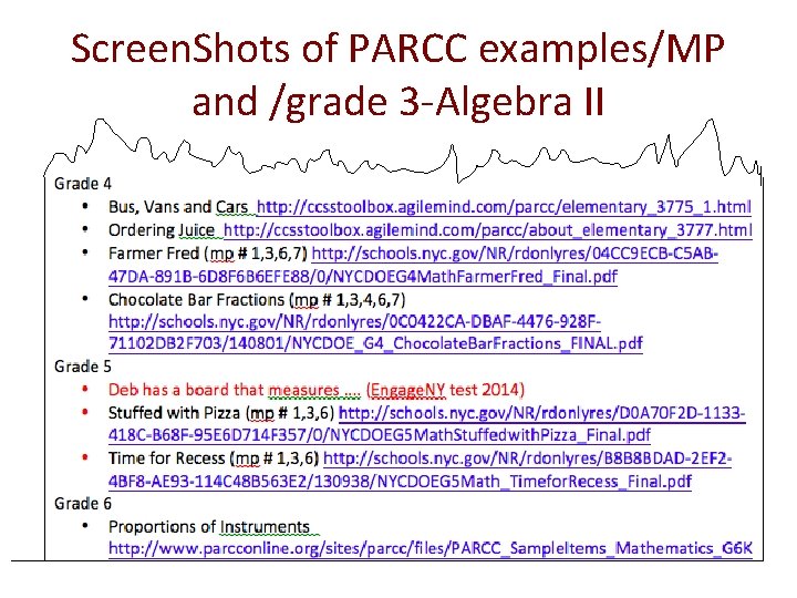 Screen. Shots of PARCC examples/MP and /grade 3 -Algebra II 