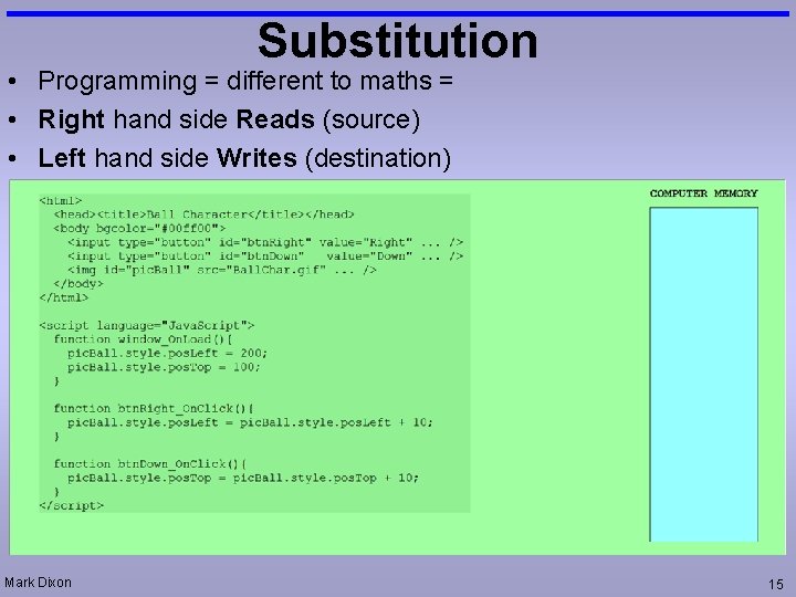 Substitution • Programming = different to maths = • Right hand side Reads (source)