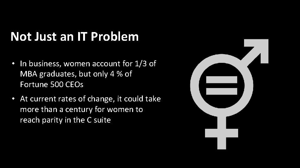 Not Just an IT Problem • In business, women account for 1/3 of MBA