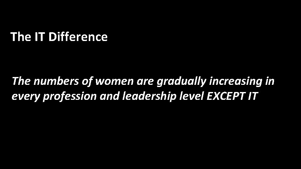 The IT Difference The numbers of women are gradually increasing in every profession and