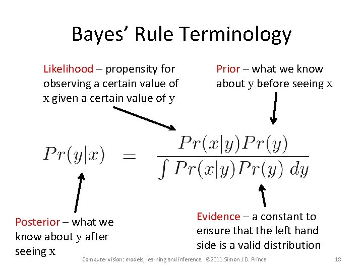 Bayes’ Rule Terminology Likelihood – propensity for observing a certain value of x given