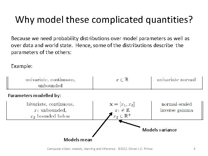 Why model these complicated quantities? Because we need probability distributions over model parameters as