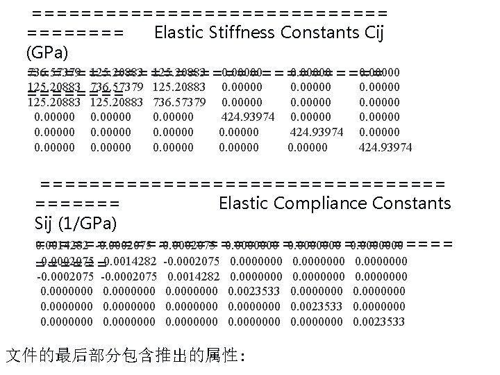 =============== Elastic Stiffness Constants Cij (GPa) 736. 57379 125. 20883 0. 00000 =============== 125.