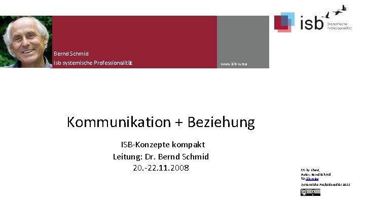 Bernd Schmid Isb systemische Professionalität www. isb-w. eu Kommunikation + Beziehung ISB-Konzepte kompakt Leitung: